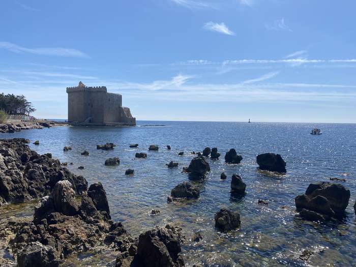 The fortified monastery on Saint-Honorat island, at the water's edge