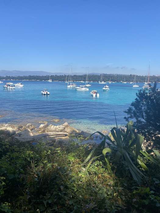 Sailboats at anchor off the Lérins Islands
